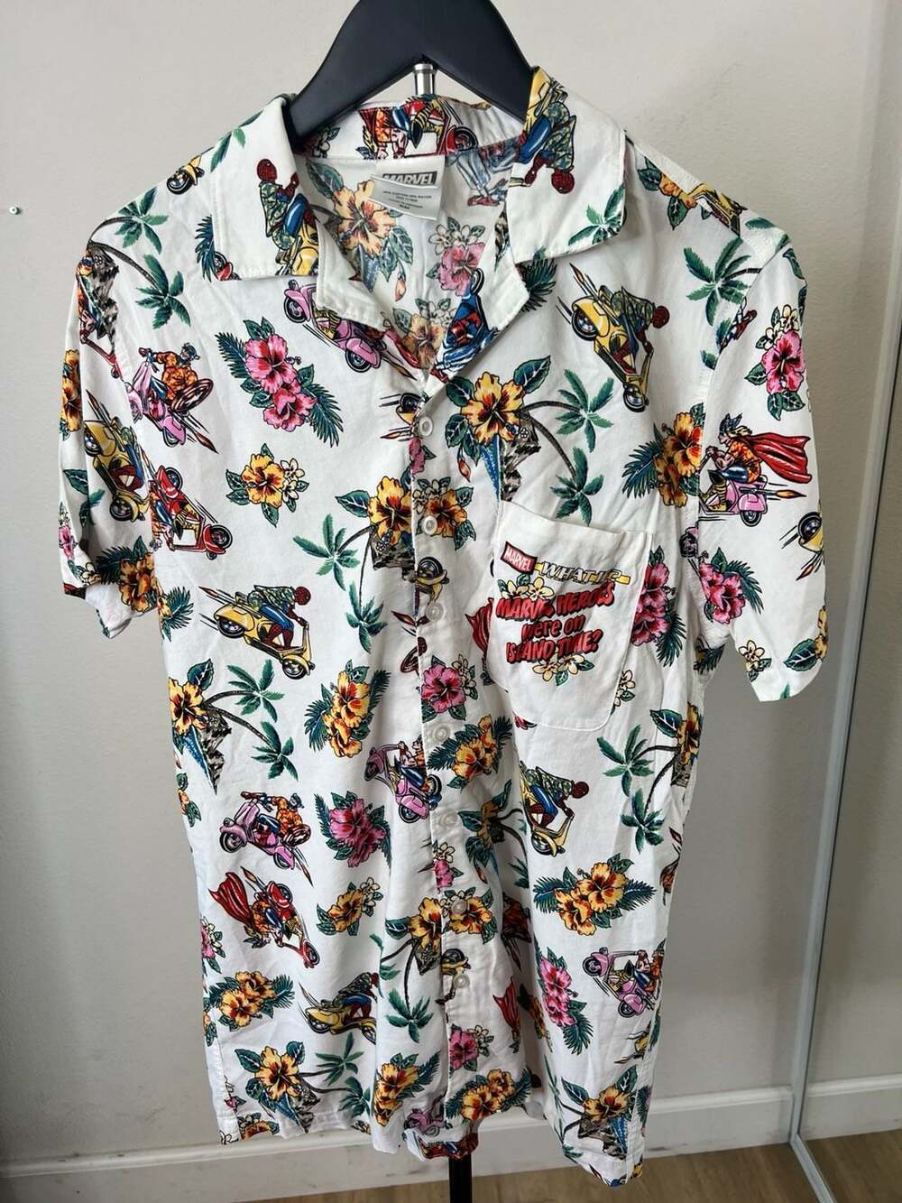 Marvel "What If?" Heroes On Island Time Tropical Hawaiian Button-Down Shirt
